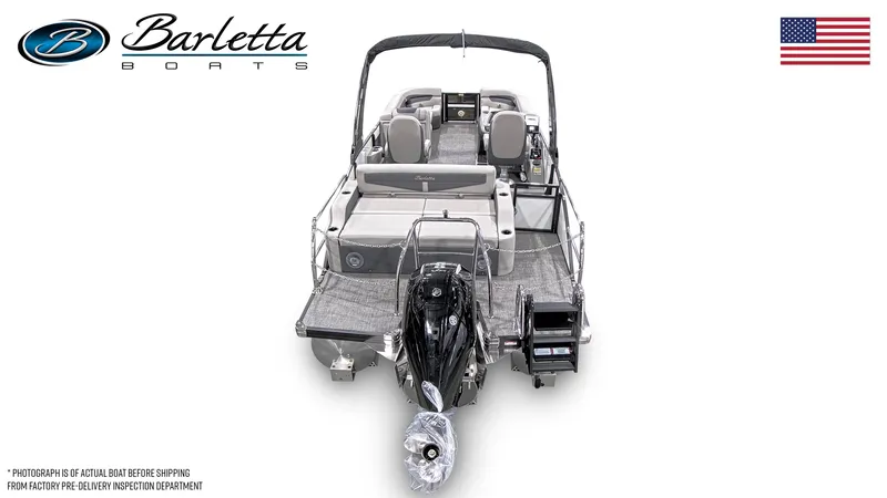 Slide: The Image of 2025 Barletta Cabrio 24UC pontoon boat with sleek design and comfortable seating. - 5
