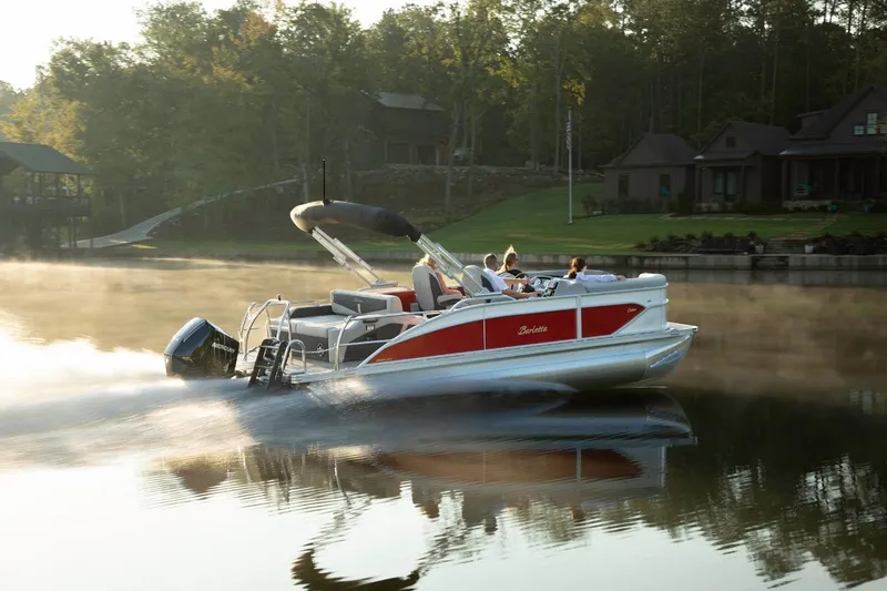 Slide: The Image of 2025 Barletta Cabrio 24UC pontoon boat, sleek design, spacious seating, modern features. - 6
