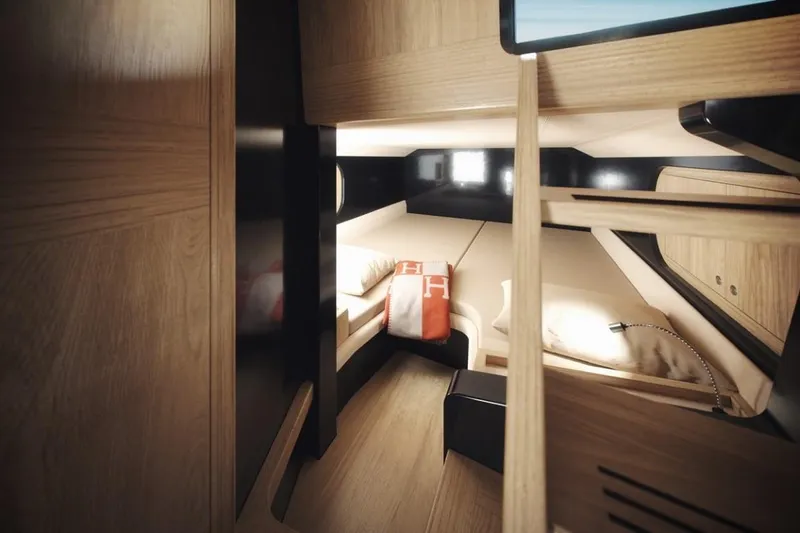 Slide: The Image of Luxurious interior of 2025 Windy SRL/SR60 yacht with modern wood finish. - 13