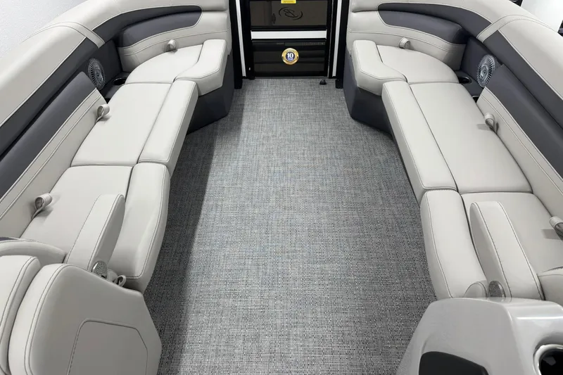 Slide: The Image of 2025 Barletta Cabrio 24UC boat interior with luxurious seating and modern design. - 21