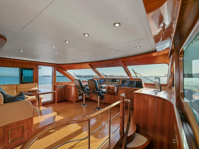 Slide: The Image of Luxurious 2010 President Sterling yacht interior with wooden finishes and panoramic ocean views. - 20