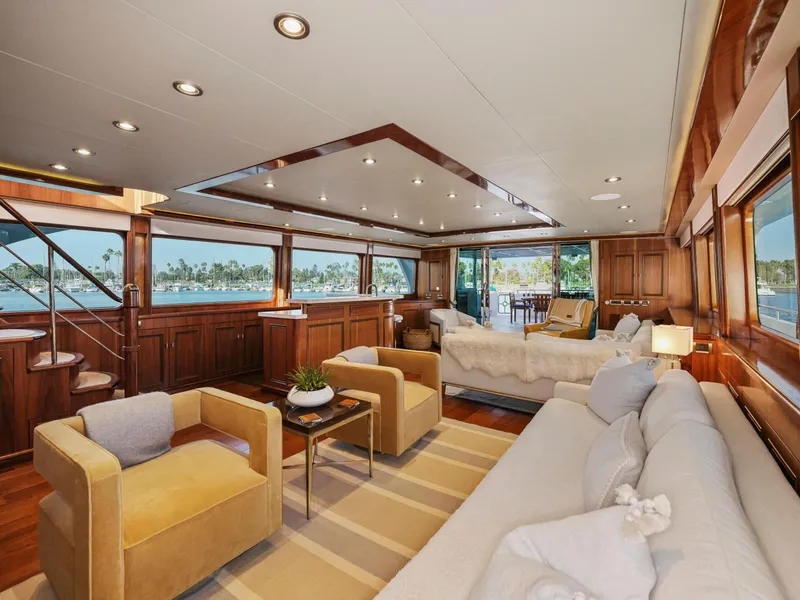 Slide: The Image of Luxurious 2010 President Sterling yacht interior with elegant seating and panoramic windows. - 34