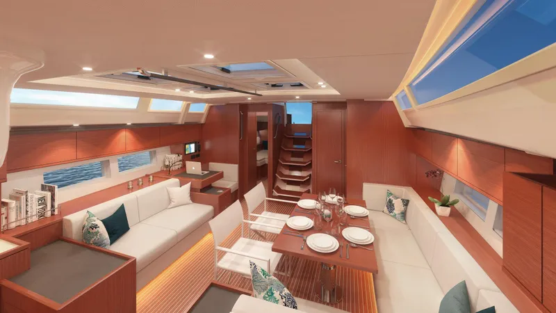Slide: The Image of Luxurious interior of 2025 Bavaria C57 yacht with elegant dining area and modern design. - 12