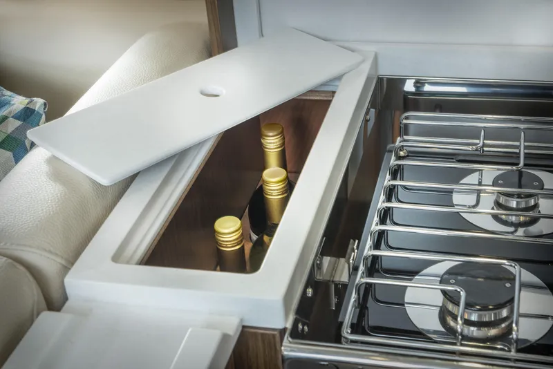Slide: The Image of Built-in wine storage and stove in Bavaria C57 yacht, 2025 model. - 27
