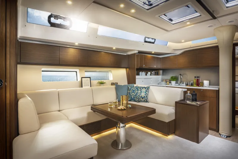 Slide: The Image of Luxurious interior of 2025 Bavaria C57 yacht with modern seating and elegant decor. - 32