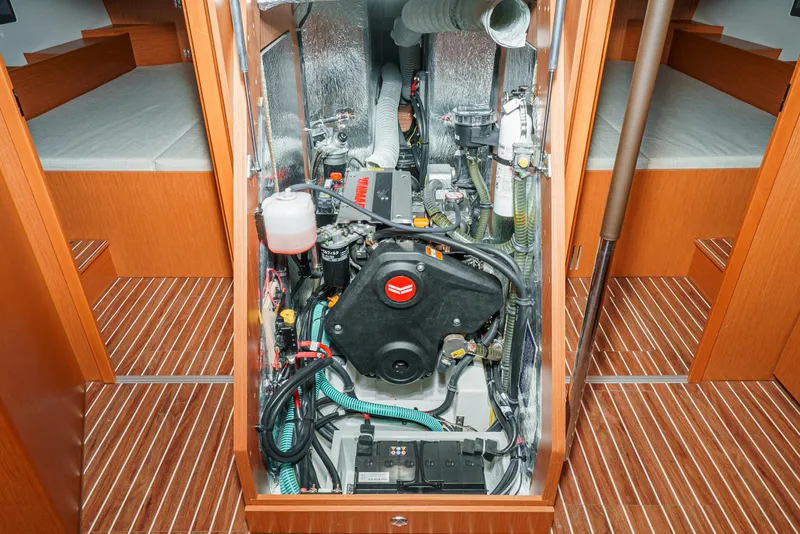 Slide: The Image of Engine compartment of 2024 Bavaria C42 yacht, showcasing modern design and efficient layout. - 43