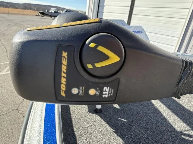 Slide: The Image of Close-up of Fortrex trolling motor on a 2015 Legend V20 boat. - 10
