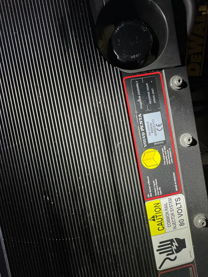 Slide: The Image of Close-up of a Volvo Penta engine component in a 2008 Sabre 38 Hardtop Express. - 68