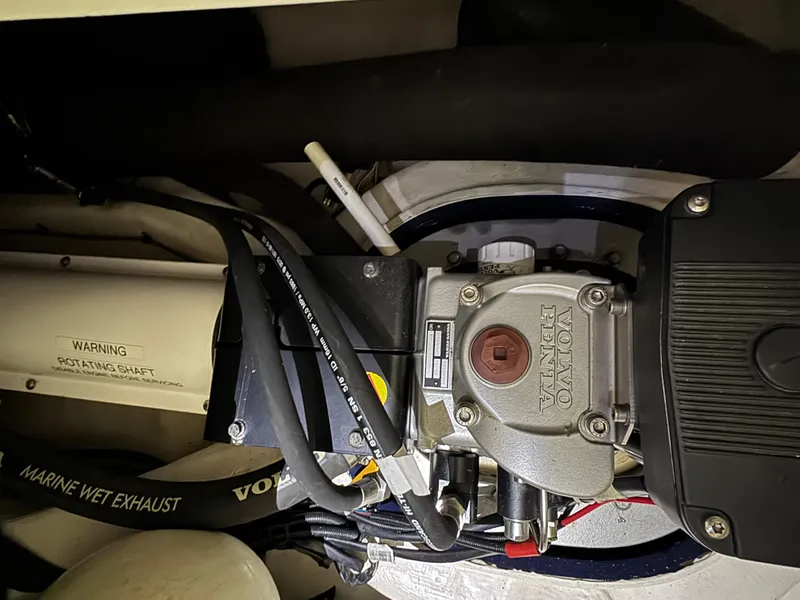 Slide: The Image of Engine compartment of 2008 Sabre 38 Hardtop Express with visible marine components. - 72