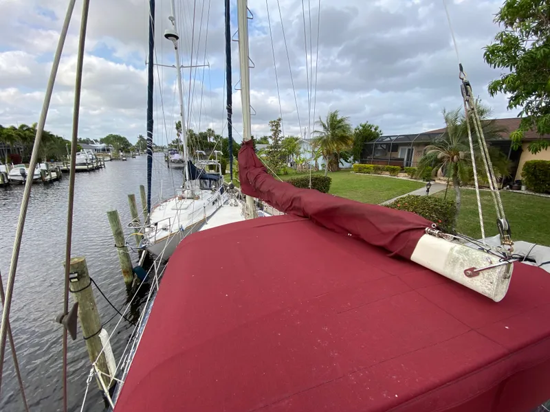 Slide: The Image of Coiled rope in open hatch of 1986 Bruce Roberts 43 Ketch sailboat. - 20