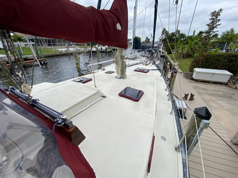 Slide: The Image of Deck of 1986 Bruce Roberts 43 Ketch with anchor chain and winch. - 8