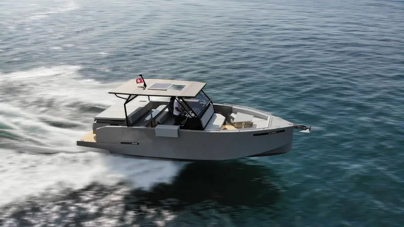 Slide: The Image of 2024 De Antonio Yachts D28 Xplorer cruising on open water. - 1