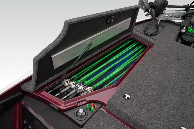 Slide: The Image of 2025 Nitro Z19 boat storage compartments and seating detail. - 19