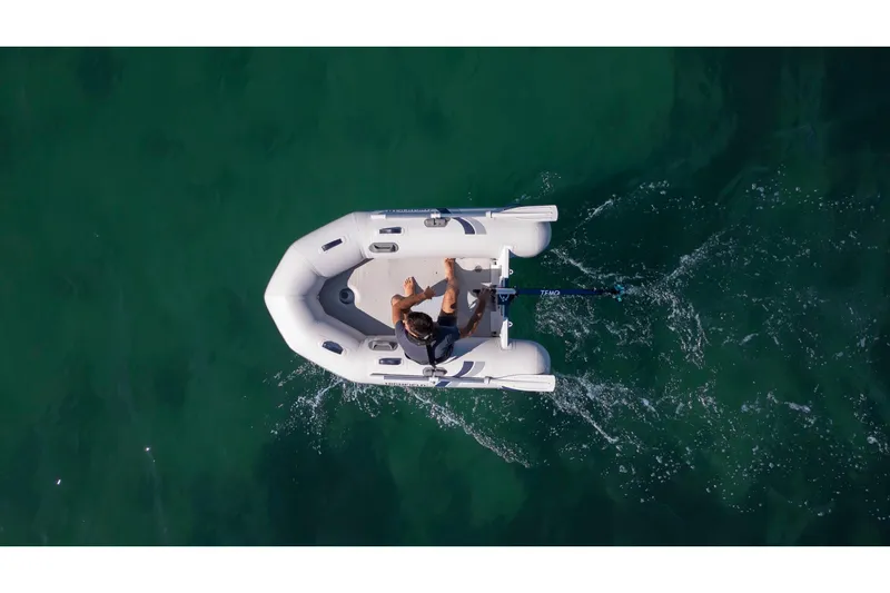 Slide: The Image of Aerial view of Highfield Roll-Up 230 KAL boat on water. - 8