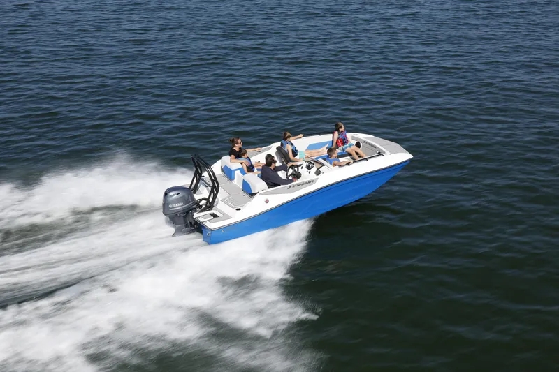 Slide: The Image of 2025 Starcraft SV 16 OB boat cruising on open water with passengers. - 13