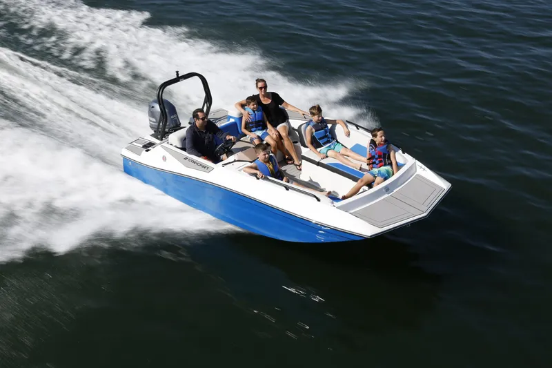 Slide: The Image of 2025 Starcraft SV 16 OB boat cruising with passengers on a sunny day. - 15