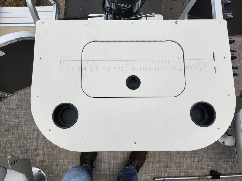 Slide: The Image of 2019 SunCatcher V16 Fish boat deck with built-in measuring board and cup holders. - 15