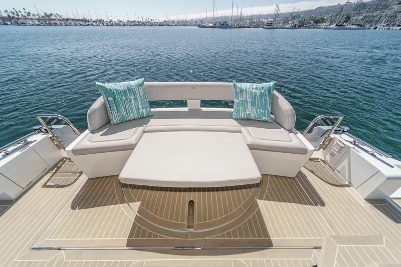 Slide: The Image of Luxury seating area on 2025 Galeon 500 Fly yacht with ocean view. - 24