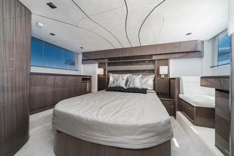 Slide: The Image of Luxurious bedroom interior of 2025 Galeon 500 Fly yacht with modern design. - 49
