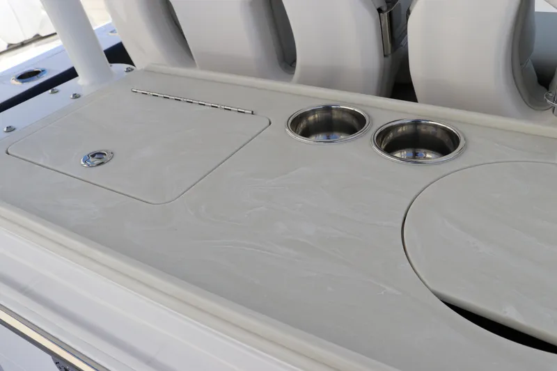 Slide: The Image of 2025 Edgewater 325CC boat sink and faucet with integrated countertop design. - 18