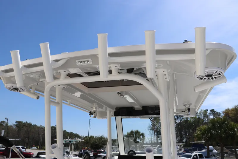 Slide: The Image of 2025 Edgewater 325CC boat seat with logo, showcasing modern design and comfort. - 23