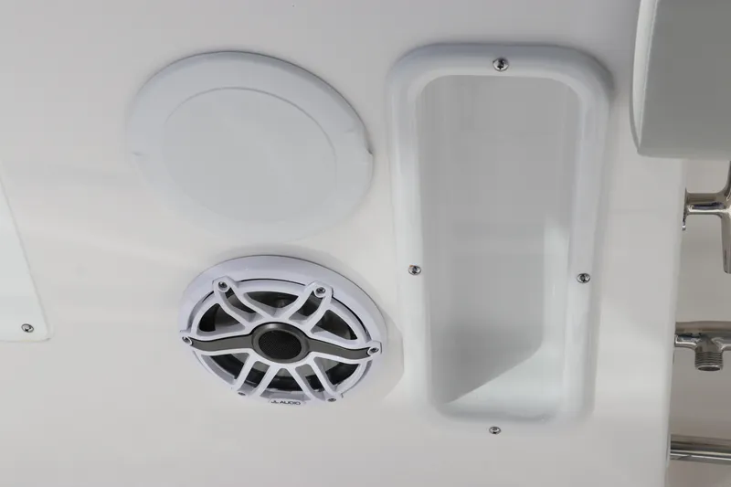 Slide: The Image of Storage compartment on 2025 Edgewater 325CC boat, featuring a secure latch mechanism. - 32