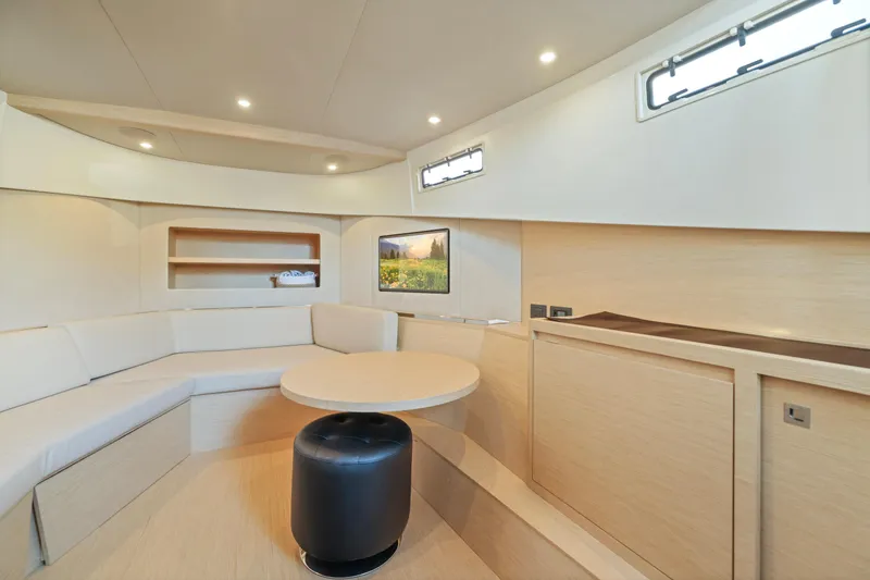 Slide: The Image of Luxurious interior of 2022 Solaris Power yacht with modern seating and elegant design. - 13