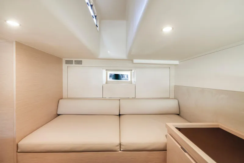 Slide: The Image of 2022 Solaris Power yacht interior cabin with modern design and comfortable seating. - 19