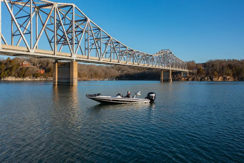 Slide: The Image of Boat on river under bridge, Phoenix 618 Pro, 2017 model, clear blue sky. - 10