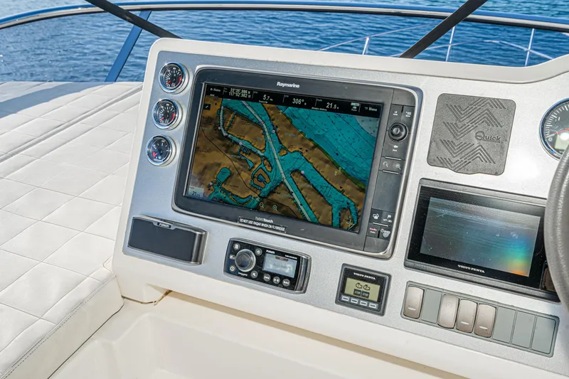 Slide: The Image of Navigation system on 2019 Absolute 45 FLY yacht dashboard, displaying nautical map. - 30