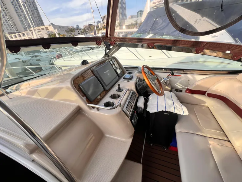Slide: The Image of 2008 Formula 37 PC yacht cockpit with modern controls and luxurious seating. - 5