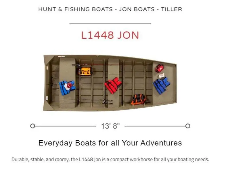 The Image of Lowe L1448 Jon boat, 2025 model, 13'8", ideal for hunting and fishing adventures. - 1