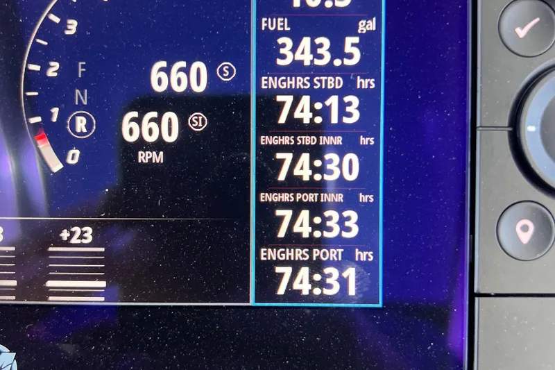 Slide: The Image of Dashboard display of 2024 Formula 430 SSC showing RPM, fuel, and engine hours. - 11