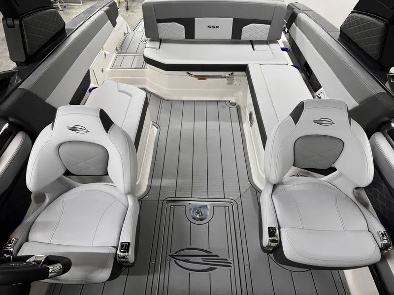 Slide: The Image of 2025 Chaparral 2870 SSX boat interior with sleek seating and modern design. - 24