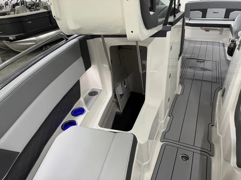 Slide: The Image of 2025 Chaparral 2870 SSX boat interior with sleek seating and modern design. - 40