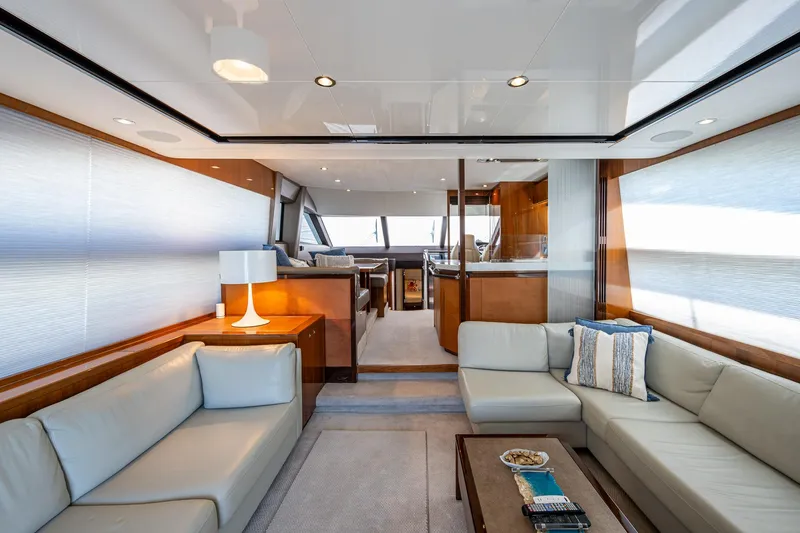 Slide: The Image of Luxurious interior of 2016 Princess Flybridge 64 Motor Yacht with modern furnishings. - 40