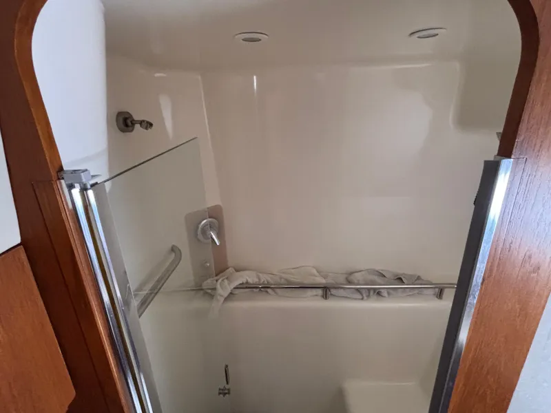 Slide: The Image of Shower area in 2008 Tiara Yachts 3900 Sovran, featuring glass door and towel rail. - 34