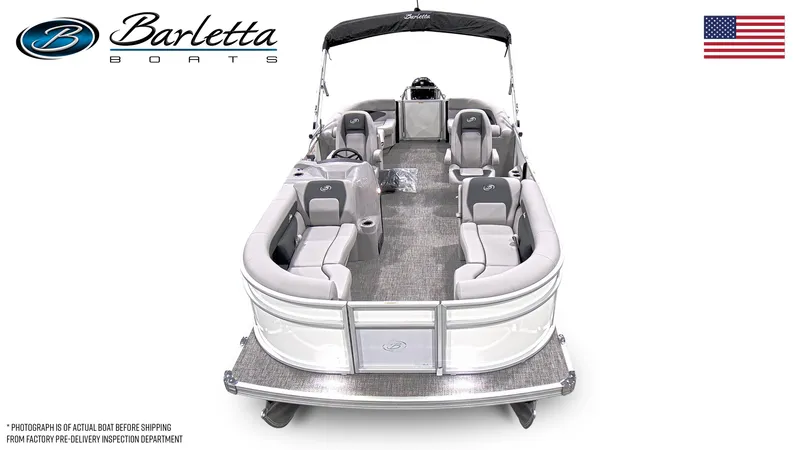 Slide: The Image of 2025 Barletta ARIA 22QC pontoon boat with sleek design and spacious seating. - 2