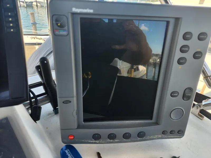 Slide: The Image of Raymarine navigation system on 1977 Pacemaker 40 Sportfisherman boat. - 9