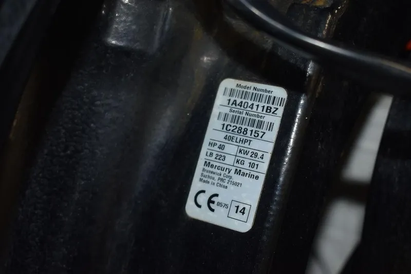 Slide: The Image of Label on 2018 Mercury 460 Ocean Runner Rib Inflatable, displaying model and serial numbers. - 27