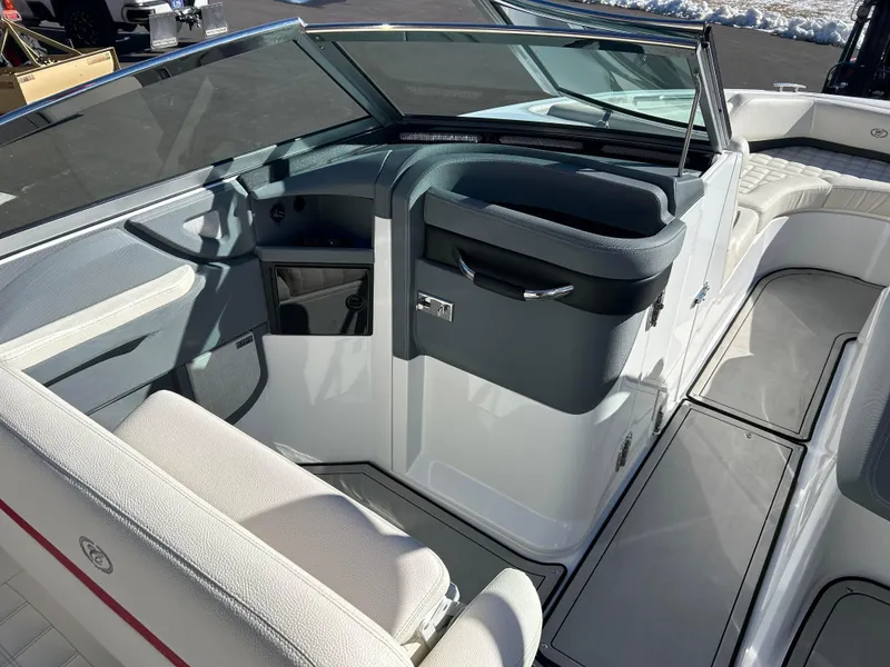 Slide: The Image of 2020 Cobalt R5 Surf boat interior with sleek seating and modern dashboard design. - 13
