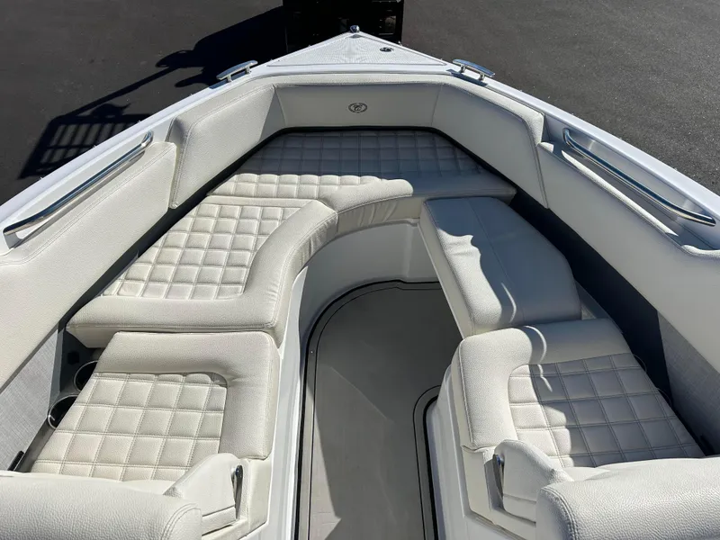 Slide: The Image of 2020 Cobalt R5 Surf boat interior with white cushioned seating. - 16