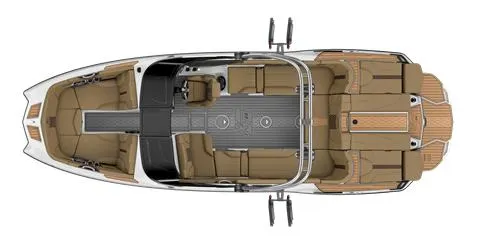 Slide: The Image of 2025 MasterCraft XT24 boat interior, top view, featuring spacious seating and modern design. - 2