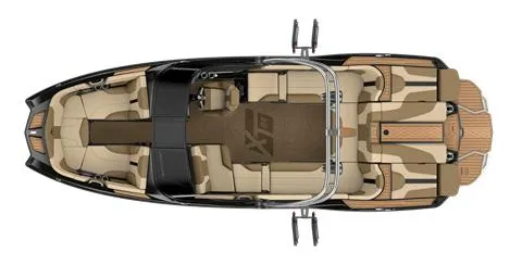 Slide: The Image of Top view of 2025 MasterCraft XT24 boat with spacious seating and modern design. - 2