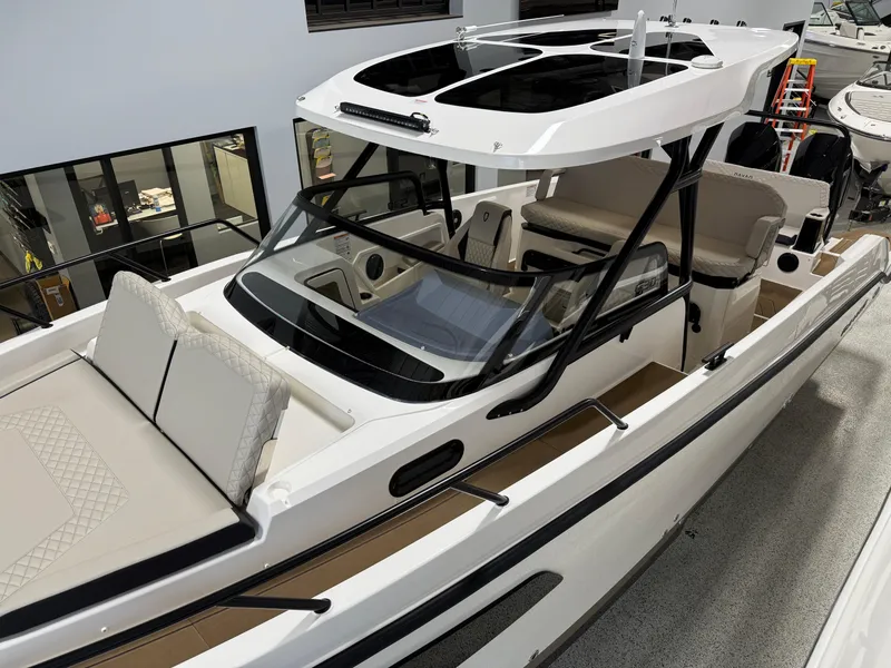 Slide: The Image of 2025 Navan S30 boat with sleek design and modern interior features. - 20