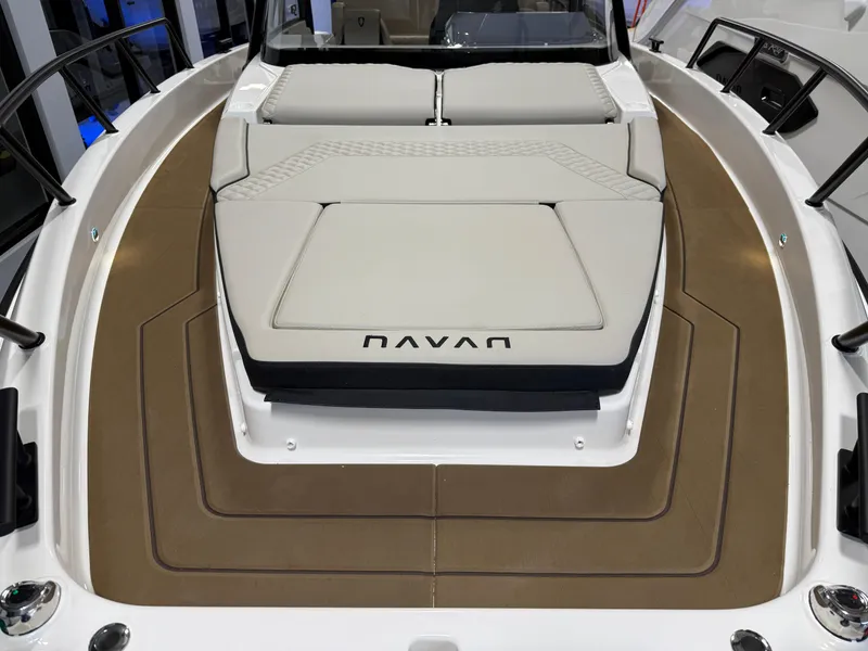 Slide: The Image of 2025 Navan S30 boat deck with cushioned seating and sleek design. - 41