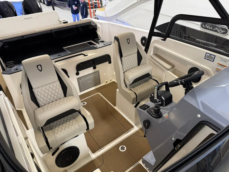 Slide: The Image of Interior of 2025 Navan S30 boat with modern seating and control panel. - 54