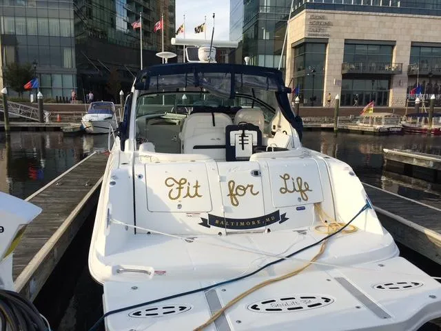 Slide: The Image of Sea Ray 390 Sundancer 2010 docked in Baltimore marina. - 8