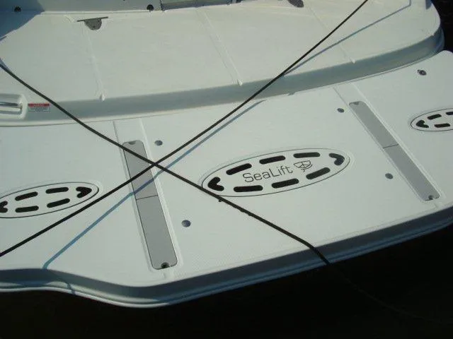 Slide: The Image of 2010 Sea Ray 390 Sundancer swim platform with SeaLift system and mooring lines. - 9