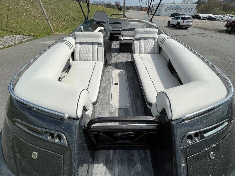 Slide: The Image of 2018 Crest Savannah 250 NX-L pontoon boat with luxurious seating and spacious interior. - 47